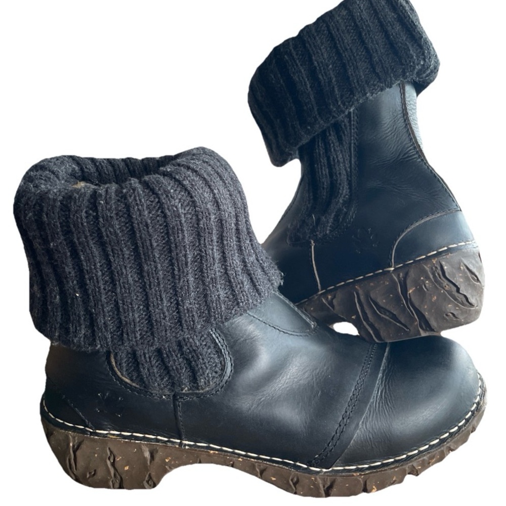 Women's 9 40 El Naturalista N097 Yggdrasil Brown Leather Boots Knit Cuff Booties